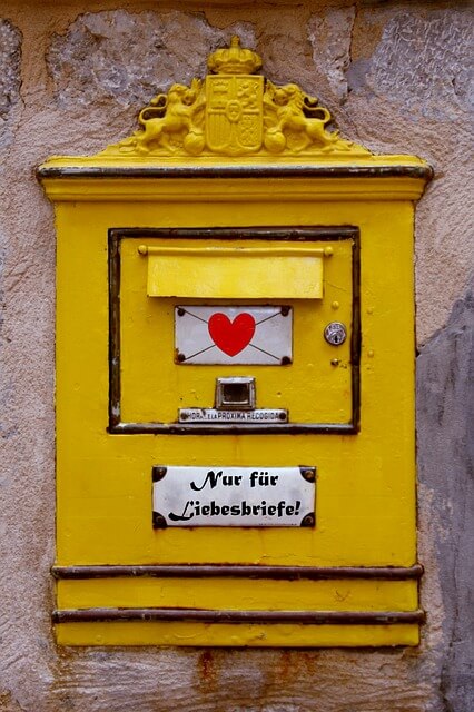 letter box, love letters, heart, love, post office, letter, send, yellow, to ship, vintage, declaration of lov