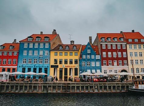 Vibrant Nyhavn harbor in Copenhagen showcasing colorful historic buildings by the water.