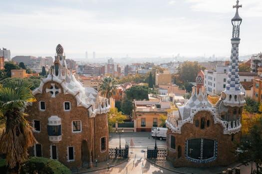 A beautiful morning view of iconic Park Güell in Barcelona, showcasing Gaudí's architectural genius.